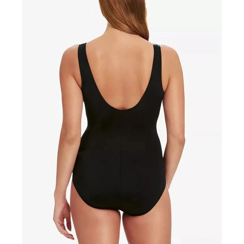 SWIM SOLUTIONS Tulum Tummy Control One Piece Swimsuit Black Multicolored Size 8 - Picture 2 of 2